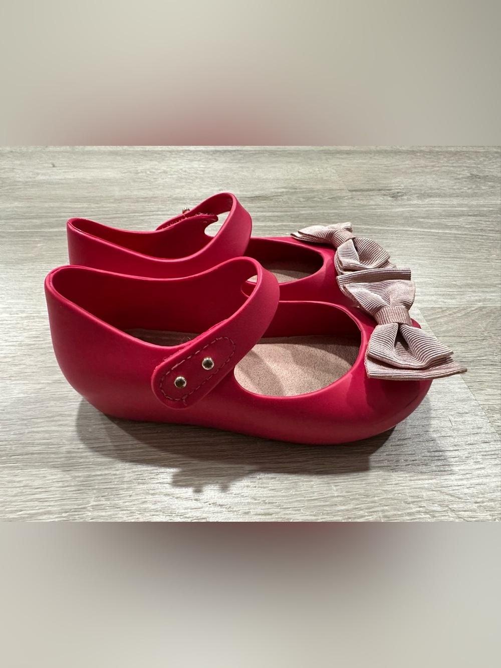 SO12 Mini Melissa Toddler Pink Jelly Flats Beige Bows Size 9 US Little Kid